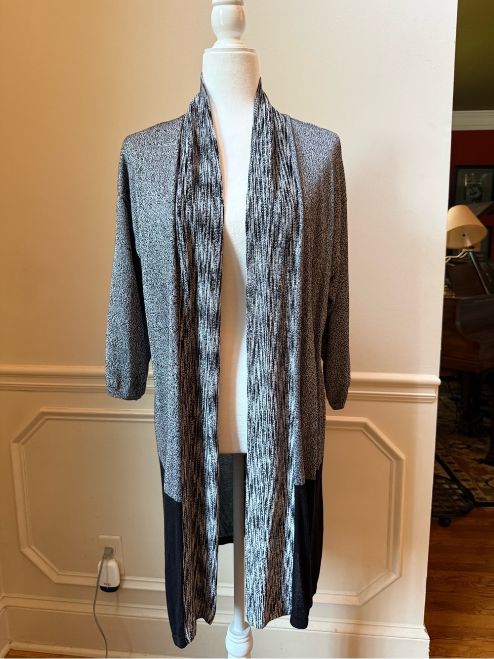 Chico's Gray and Black Open Front Long Cardigan